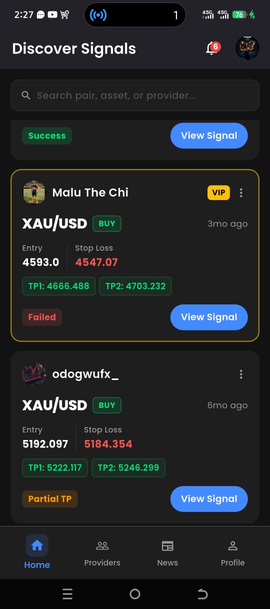 FX Globe signal stream screenshot